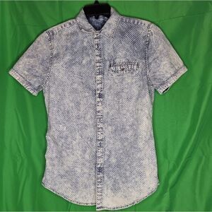 Calvin Klein short sleeve button down denim shirt 90s acid wash